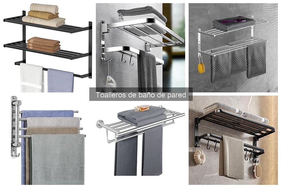 ** Comparativa de toalleros de pared: acero, madera y plástico